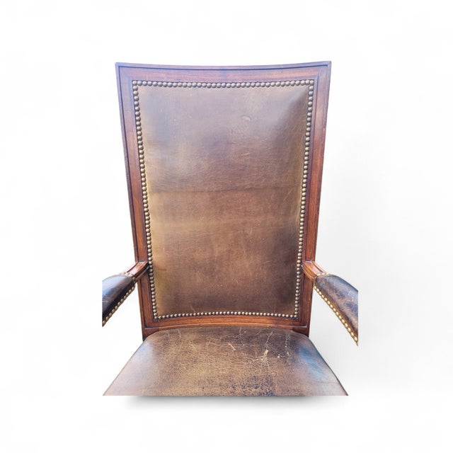 Vintage English Leather and Mahogany Armchair, 1920s For Sale - Image 17 of 18