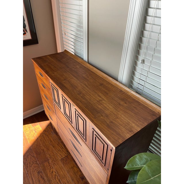 1960's Broyhill Sculptra Walnut Magna Chest Highboy Dresser For Sale - Image 10 of 11