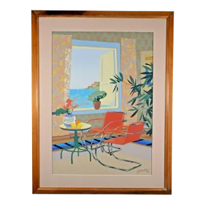 Late 20th Century "Interior with Mies" Max Hayslette Interior Scene Signed Serigraph, Framed