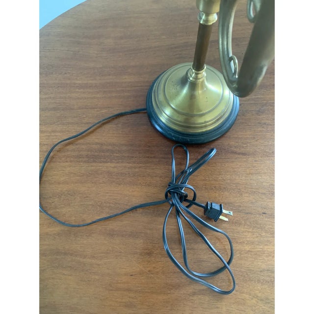 Mid-20th Century English Country Brass Horn Bouillotte Lamp With Black Tole Shade For Sale - Image 12 of 12