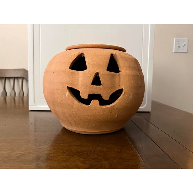 Terra Cotta Vintage Red Clay Pumpkin With Hat For Sale - Image 8 of 8