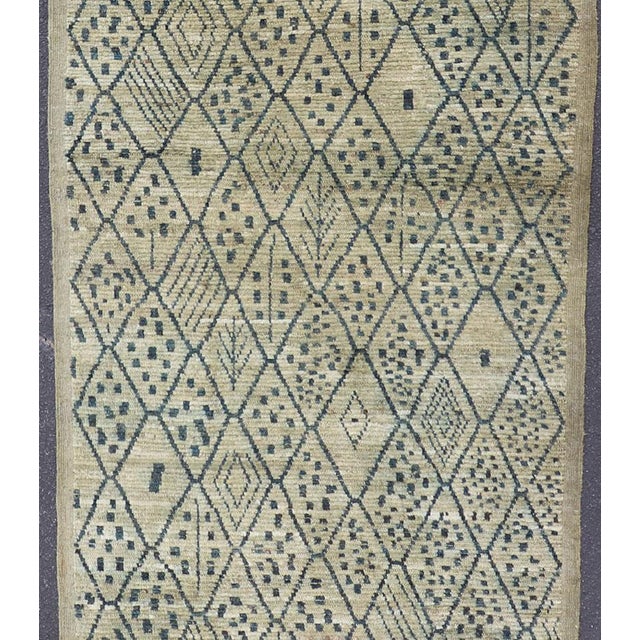 Yellow green background with navy blue highlights in tribal design and free-flowing Moroccan design, rug AFG-31830,...