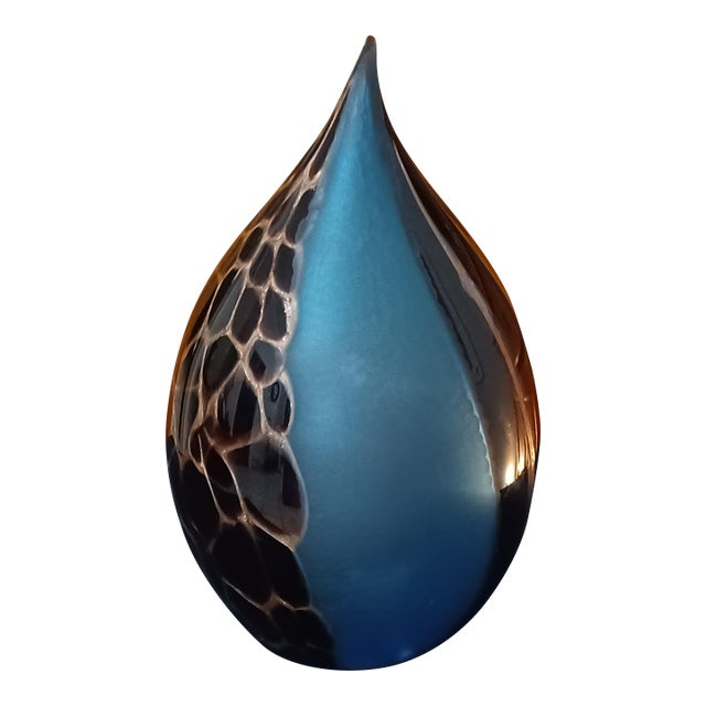 Eros Raffael Signed Murano Art Glass Teardrop Sculpture – Blue and Tortoiseshell For Sale