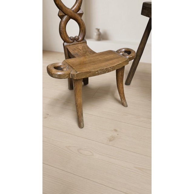 Vintage Sculptural Wooden Table and Two Chairs with Hand-Carved Loop Backrests, 1940s, Set of 3 For Sale - Image 14 of 18
