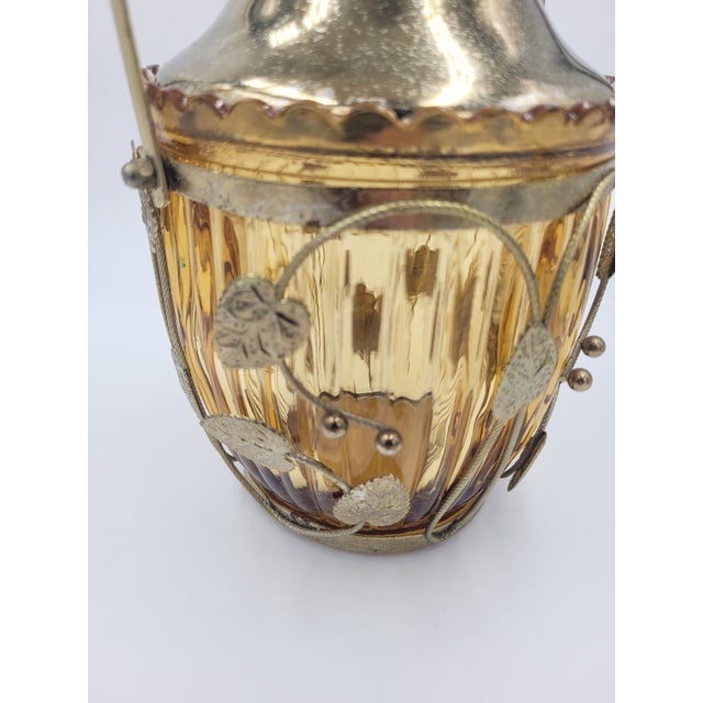Mid 20th Century Mid 20th Century Japanese Amber Optic Glass Musical Biscuit Jar With Grape Leaf Filigree For Sale - Image 5 of 12