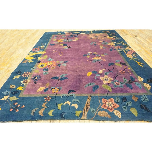1920s Antique Purple Oriental Floral Chinese Handknotted Art Deco Wool Rug For Sale In New York - Image 6 of 10