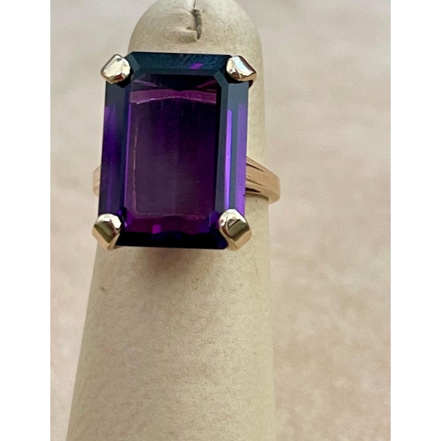15 Carat Emerald Cut Amethyst Cocktail Ring in 14 Karat Yellow Gold For Sale - Image 18 of 18