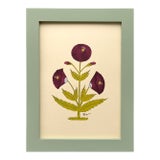 Original Hand-Painted Deep Burgundy and Green Motif Painting in a Hand-Painted Frame For Sale