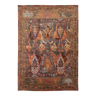 10x14 Modern Bidjar Style Abstract Floral Wool Area Rug in Slate & Burnt Orange For Sale