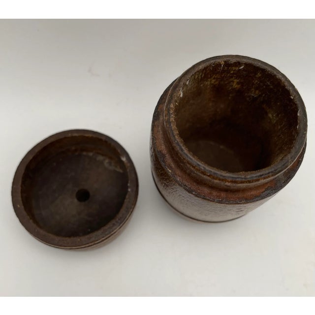 Early 1900s Small Antique Treen Barrel Container Turned Ribbed Wood For Sale - Image 4 of 4