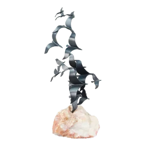 Curtis Jere 1970 Signed Large Mid-Century Modern Birds in Flight Black Metal Sculpture