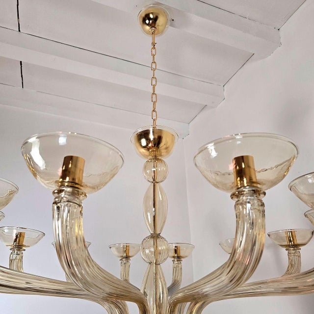 Glass 1980s Seguso Style Beige Murano Glass Chandelier For Sale - Image 7 of 12