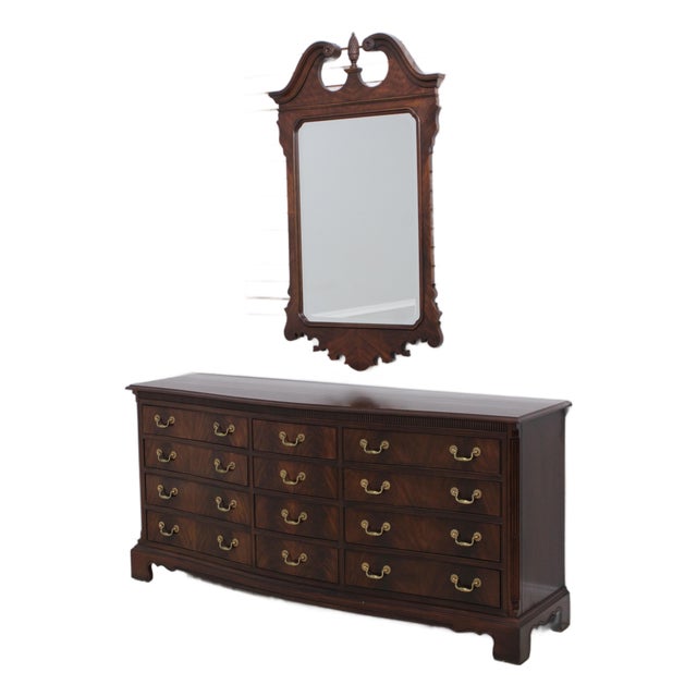 Drexel Heritage Mahogany Chippendale Triple Dresser With Mirror For Sale