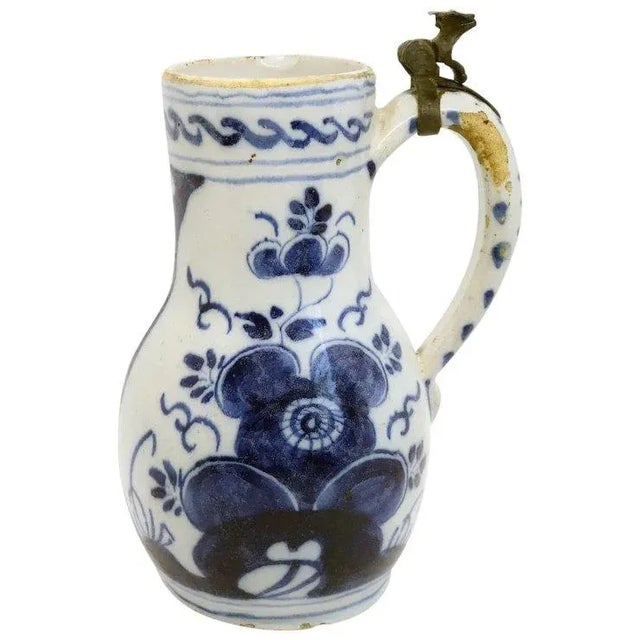 Dutch Delft Pewter Mounted Pottery Blue and White Tankard For Sale - Image 10 of 10