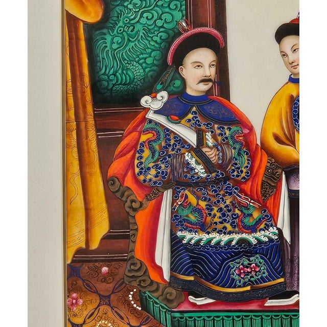Asian Guangzhou Cantonese Painting of Chinese Aristocrats With Attendants, Circa 1860 For Sale - Image 3 of 4