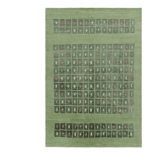 Rug & Kilim’s French Art Deco Style Rug in Green With Geometric Patterns For Sale