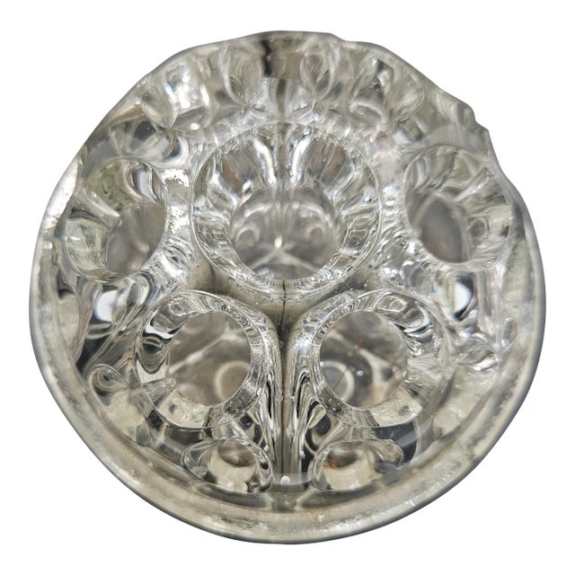 Vintage Reims France Clear Glass Floral Frog 19 Hole For Sale