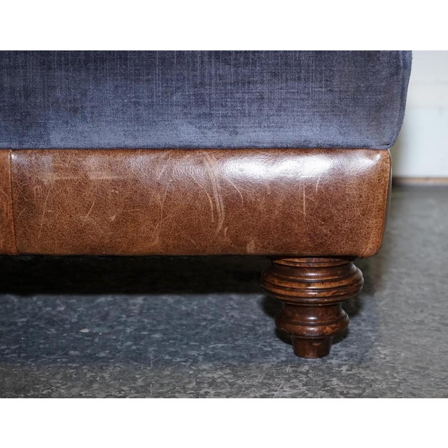 Large Tetrad Constable Ottoman in Blue Fabric and Leather Base For Sale - Image 4 of 15