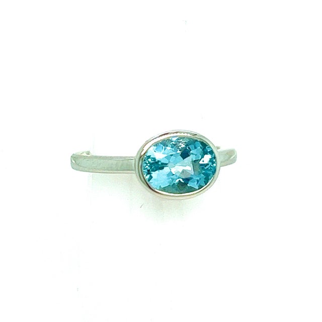 Metal Natural Aquamarine Ring 6.5 14k W Gold 1.64 TCW Certified For Sale - Image 7 of 14