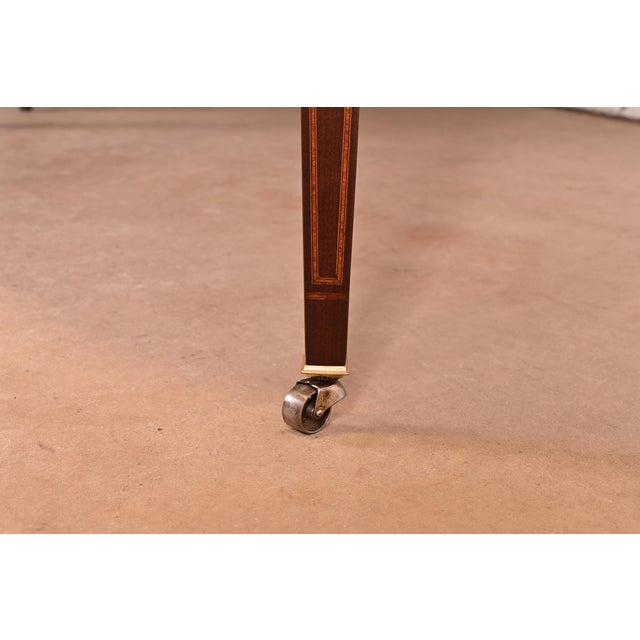 Baker Furniture Style Federal Inlaid Mahogany Extension Dining Table With Six Leaves, Newly Refinished For Sale - Image 14 of 16