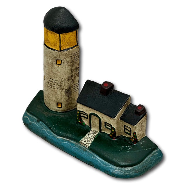 Excellent Antique American Cast Iron New England Cape Cod Lighthouse & Salt Box Cottage Doorstop Circa 1920s For Sale - Image 10 of 18