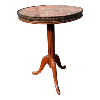 Vintage Round Side Table- Marble & Brass Top For Sale