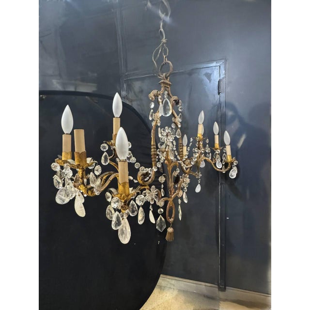 French 1930 French Chandelier 10 Lights With Rock Crystals For Sale - Image 3 of 6