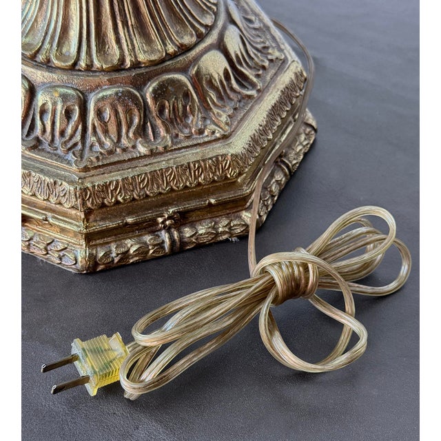 Vintage 40" Hollywood Regency Gold Slag Glass Jeweled Crown Table Lamp For Sale - Image 13 of 13