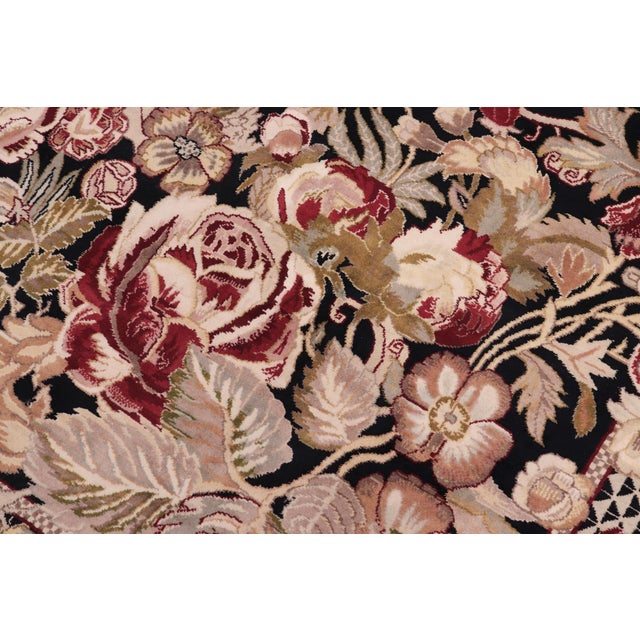 Elegant Shabby Chic 1990's Pak-Persian Black/Beige Wool Rug - 9'0'' X 13'0'' For Sale - Image 4 of 9