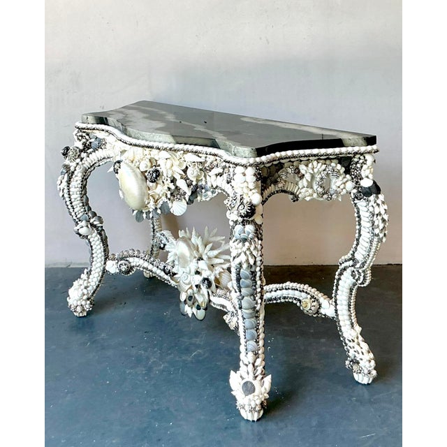 Wood Vintage Coastal Shell Encrusted Console Table For Sale - Image 7 of 8