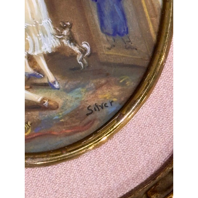Mid 20th Century Pair Mid-Century French Painted Genre Scene Oval Glass Pendants in Gilt Frames For Sale - Image 5 of 11