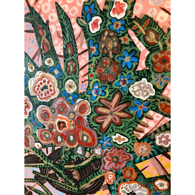 1980s 1989 Menia Litvak, Israeli Folk Art Bright Colorful Naive Floral Arrangement Still Life Painting For Sale - Image 5 of 11