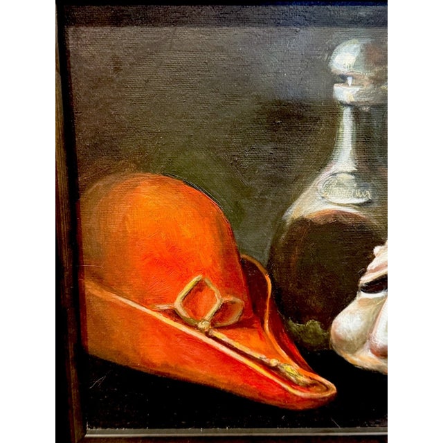 Realism 1990s Still Life Oil Painting of Masque/Hat by Cal. Artist Kathi Colman For Sale - Image 3 of 5