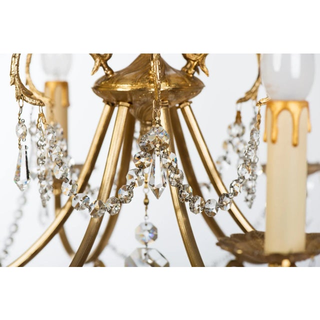 1970s 1970s Spanish Hollywood Regency Brass 6-Light Chandelier With Crystals For Sale - Image 5 of 13