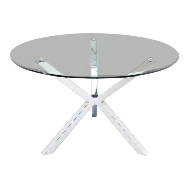 Mid-Century Modern Thick Glass Top Jacks Shape Base Dining Table For Sale