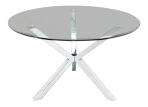 Mid-Century Modern Thick Glass Top Jacks Shape Base Dining Table