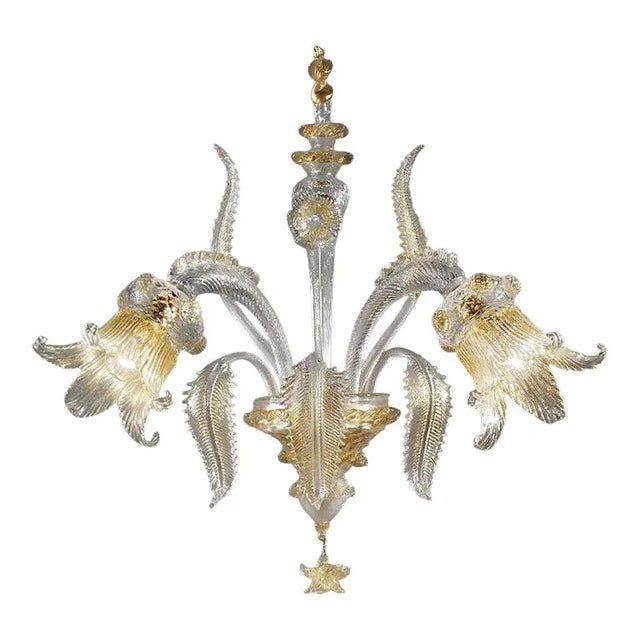 Italian Clear and Gold-Leaf Wall Sconce with Flowers and Leaves Murano Glass by Simoeng For Sale - Image 6 of 6