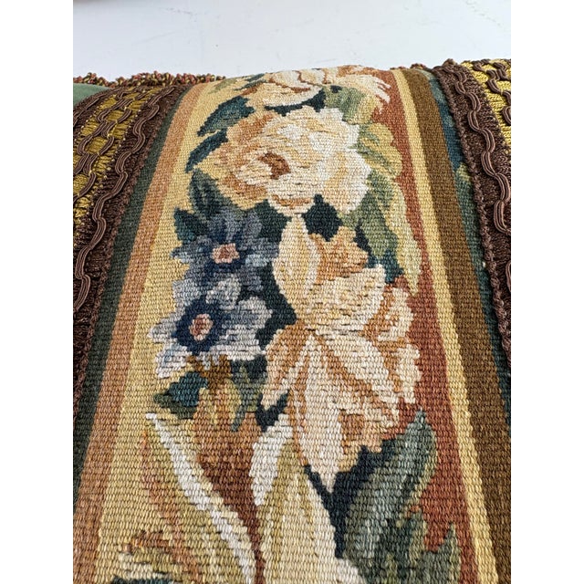 Green Vintage Handmade Botanical Aubusson Tapestry Pillows/Pair For Sale - Image 8 of 10
