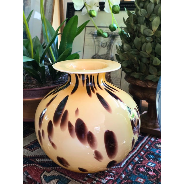Gorgeous Large Italian Murano style vase marked Made in Italy. This is a vintage Venetian art glass vase, likely from the...