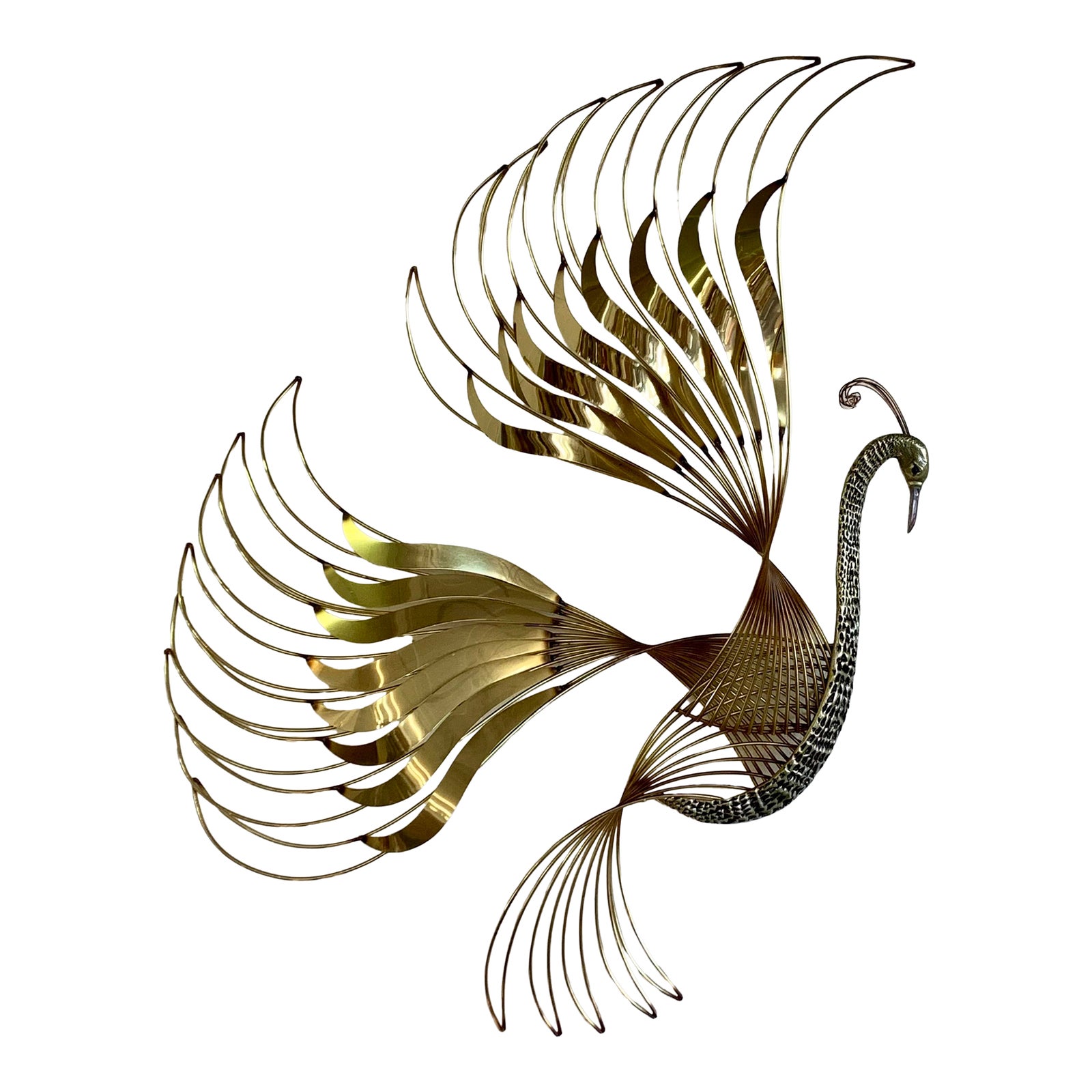 Vintage Extra-Large Curtis Jere Brass Peacock | Chairish