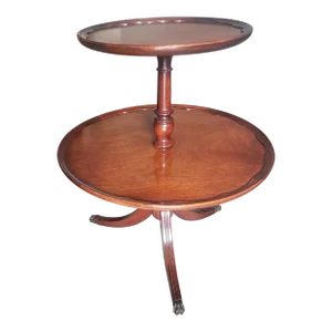 Brandt Furniture Solid Mahogany 2-Tier Tripod Pedestal Dumb Waiter Table, C 1950