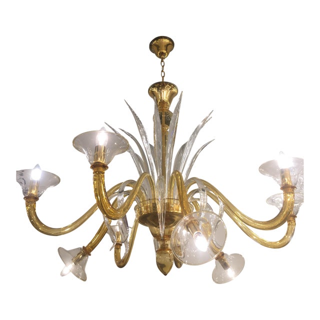 Italian Contemporary Yellow Murano Style Glass Chandelier For Sale