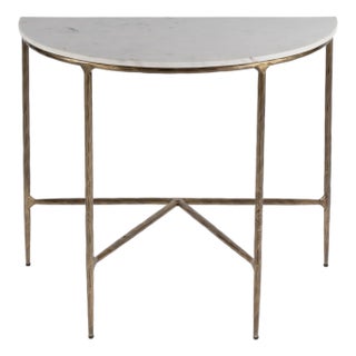 Evelyn 36.5 in. W Demilune Marble and Iron Console Table, Marble and Metal For Sale