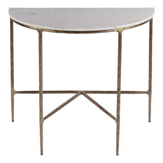 Evelyn 36.5 in. W Demilune Marble and Iron Console Table, Marble and Metal For Sale