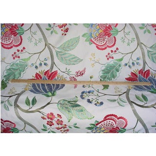 Scalamandre 27175 Palampore Embroidery Floral Linen Upholstery Fabric - 1-1/8 Yards For Sale