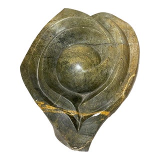 Large Modern Vintage Carved Solid Green Marble Stone Abstract Sculpture Statue For Sale