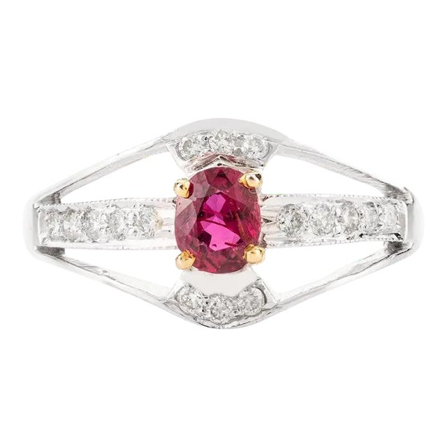 14k Solid White Gold Genuine Ruby Diamond Wedding Ring Size 7 For Sale