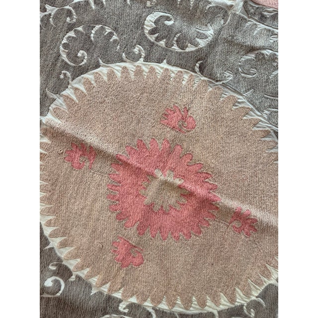 Textile Brown Pink Cotton Suzani Wall Hanging With Medallion For Sale - Image 7 of 10