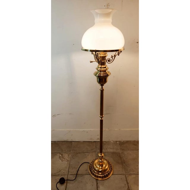 Brass and Opal Glass Floor Lamp For Sale - Image 15 of 18
