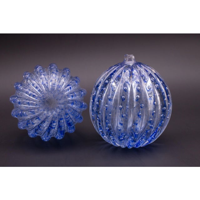 1950s Set of 2 Bubbles Blue Vase by Barovier E Toso, 1950s For Sale - Image 5 of 11